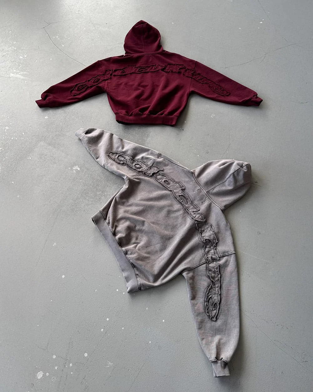 DISTRESS CURVED HOODIE BURGUNDY 9