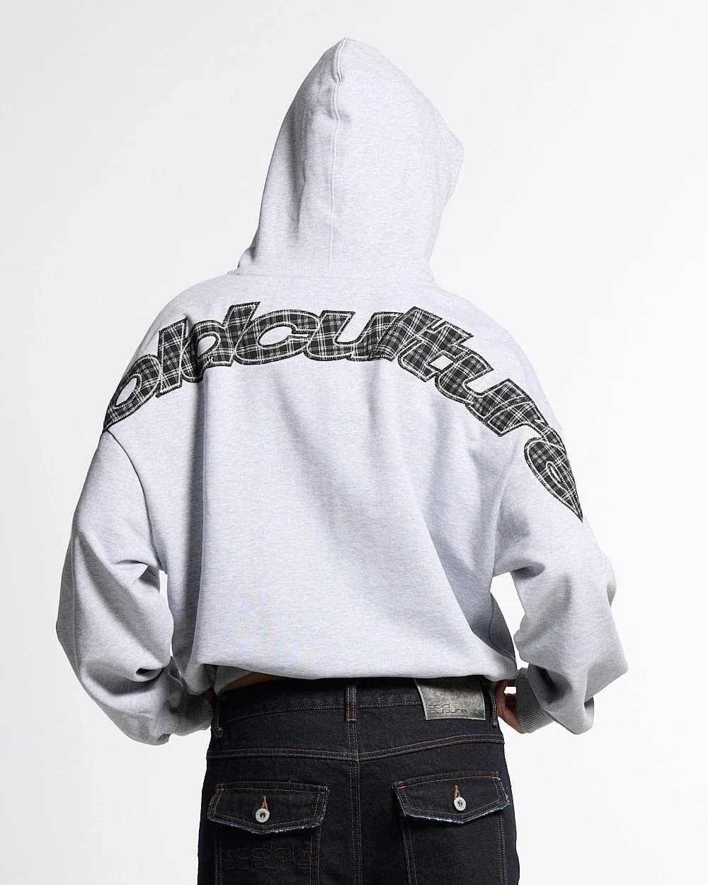 TARTAN CURVED HOODIE HEATHER GREY by COLD CULTURE