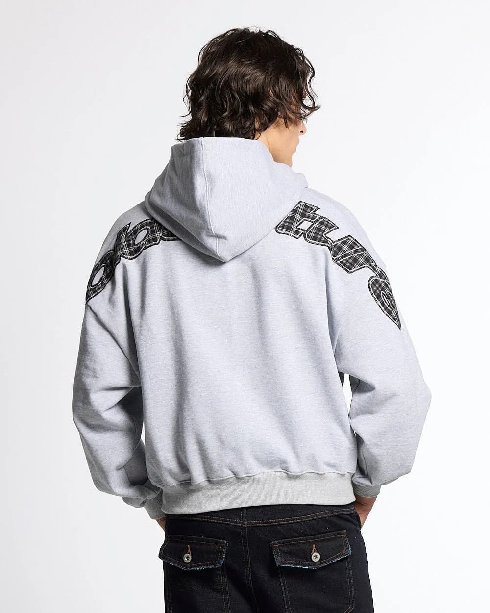 TARTAN CURVED HOODIE HEATHER GREY 5