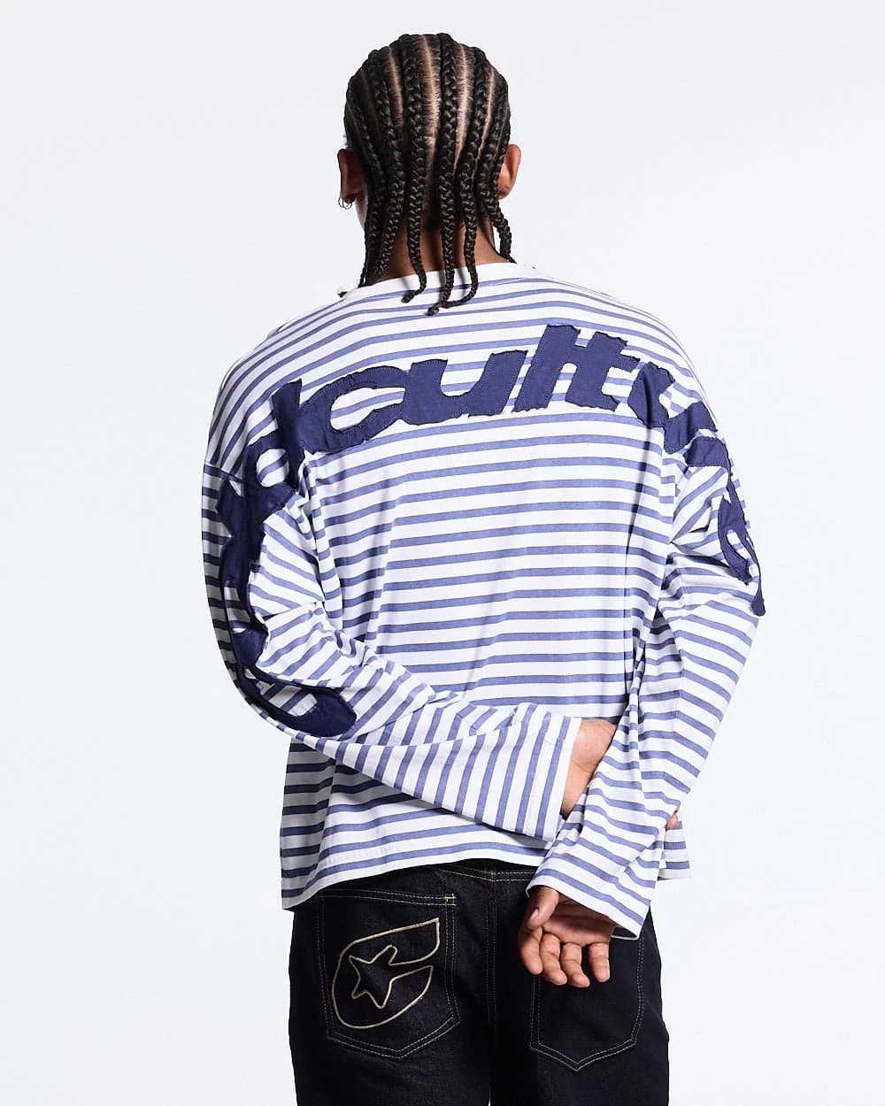 DISTRESS CURVED LONGSLEEVE NAVY STRIPES 2