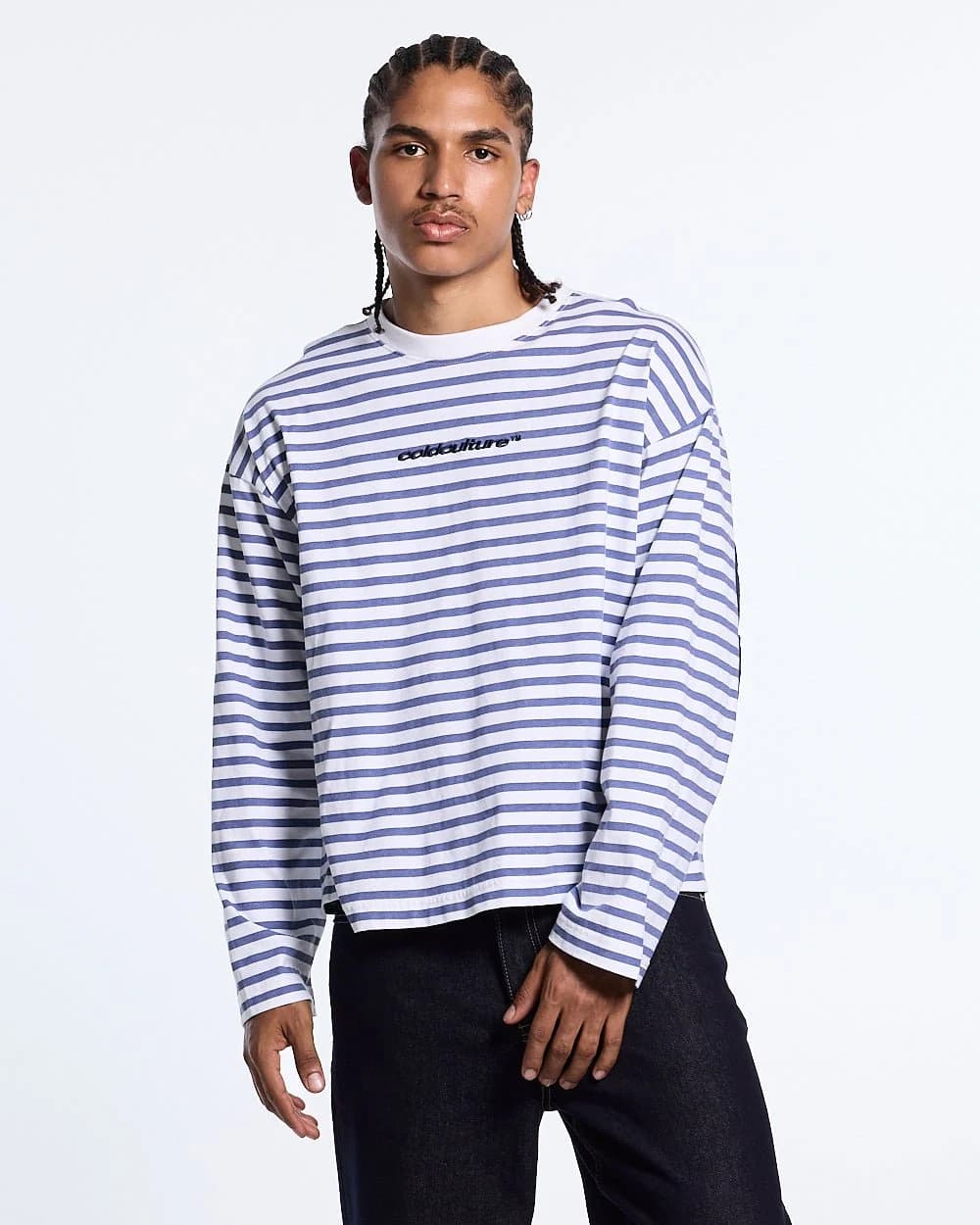 DISTRESS CURVED LONGSLEEVE NAVY STRIPES 4