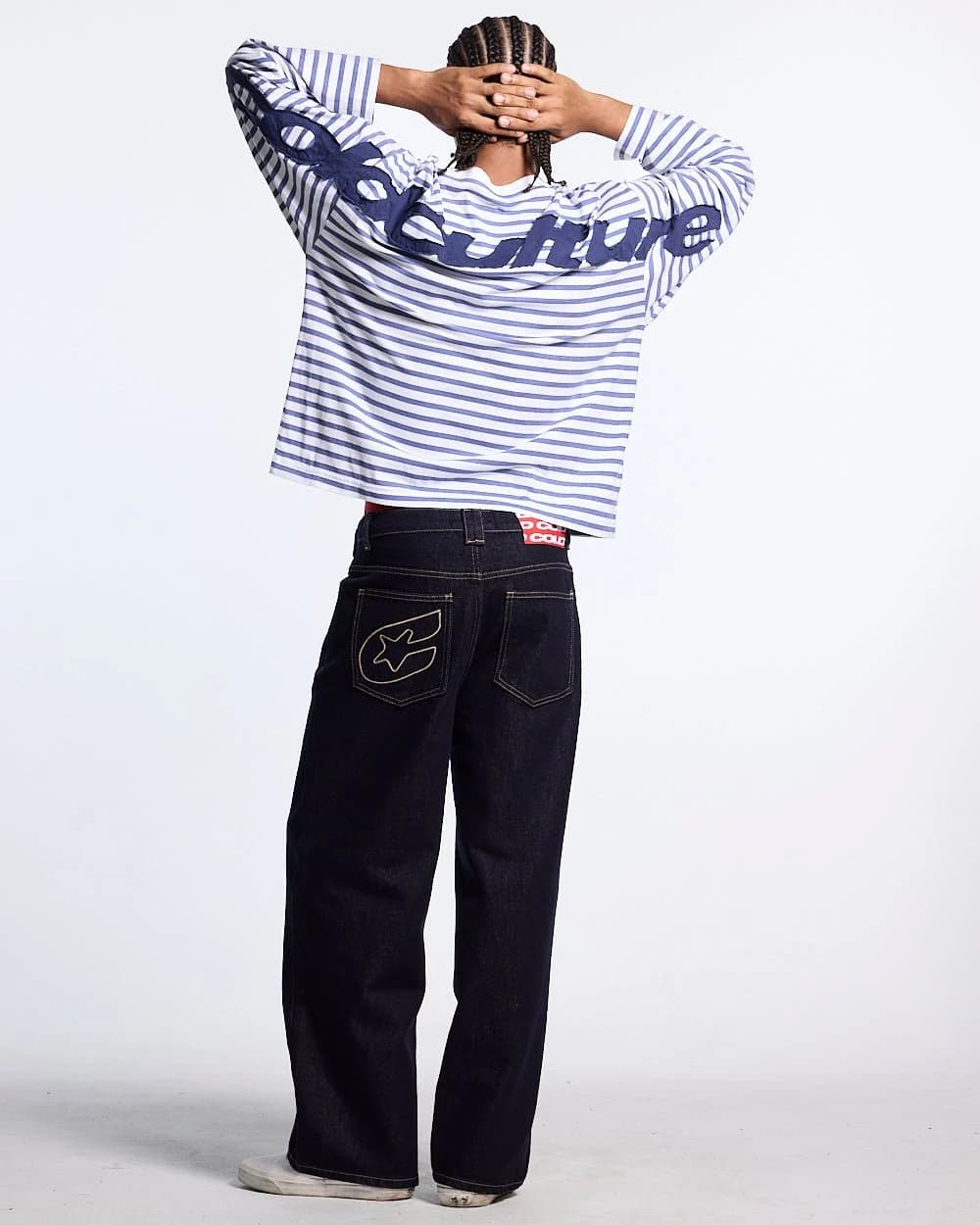 DISTRESS CURVED LONGSLEEVE NAVY STRIPES 5