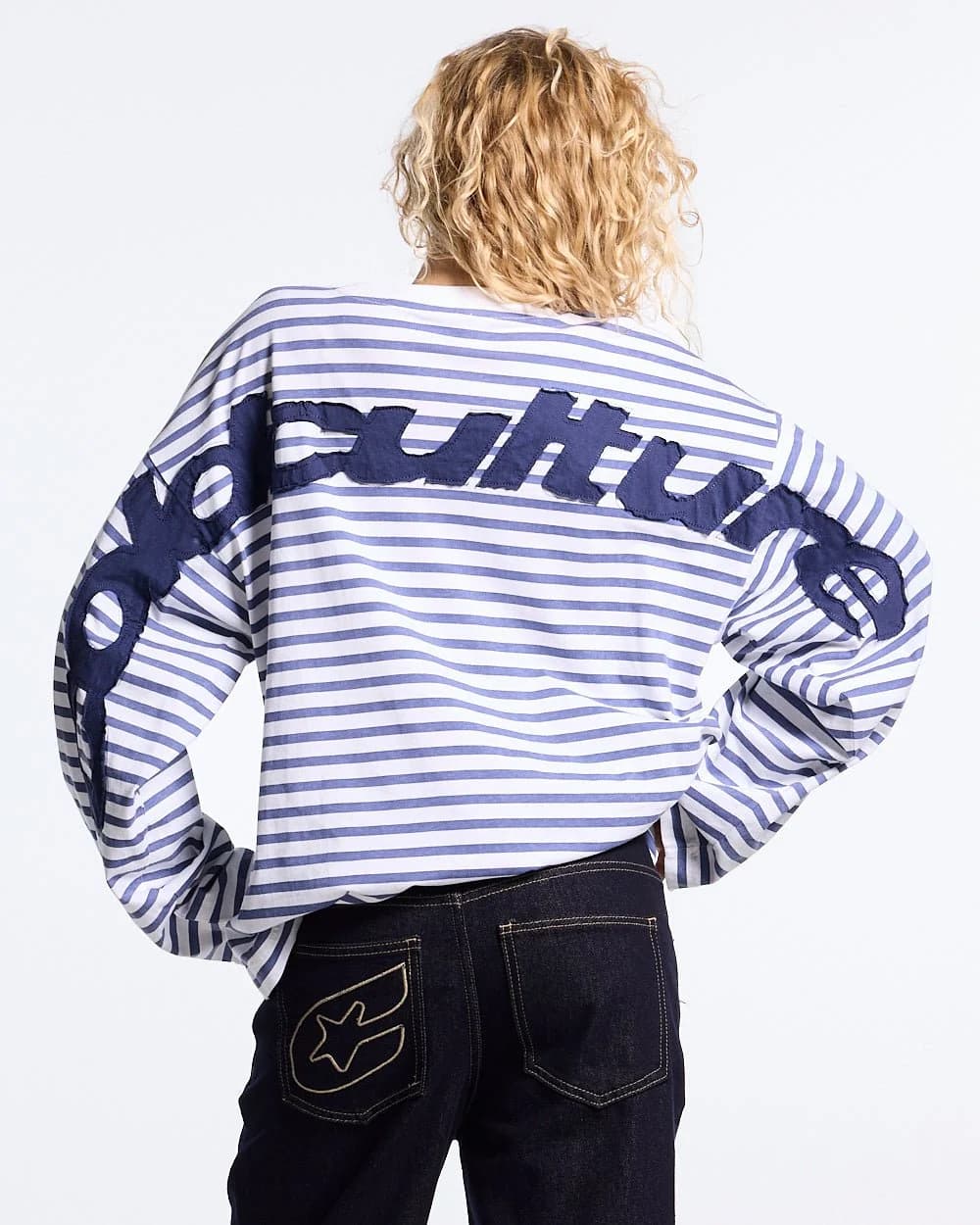 DISTRESS CURVED LONGSLEEVE NAVY STRIPES 7