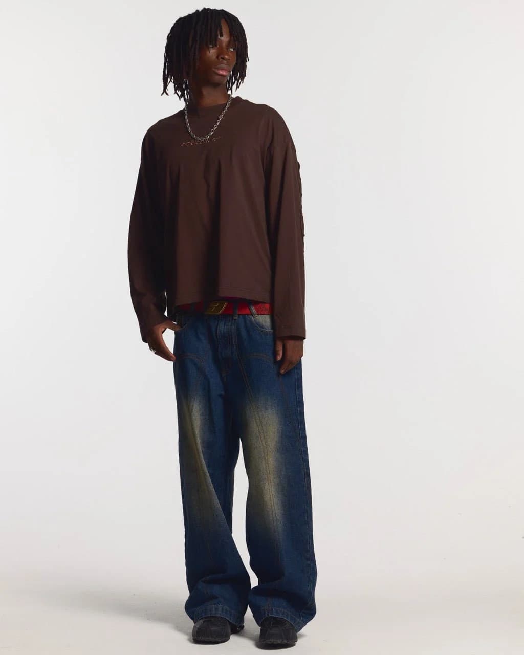 DISTRESS CURVED LONGSLEEVE BROWN 4