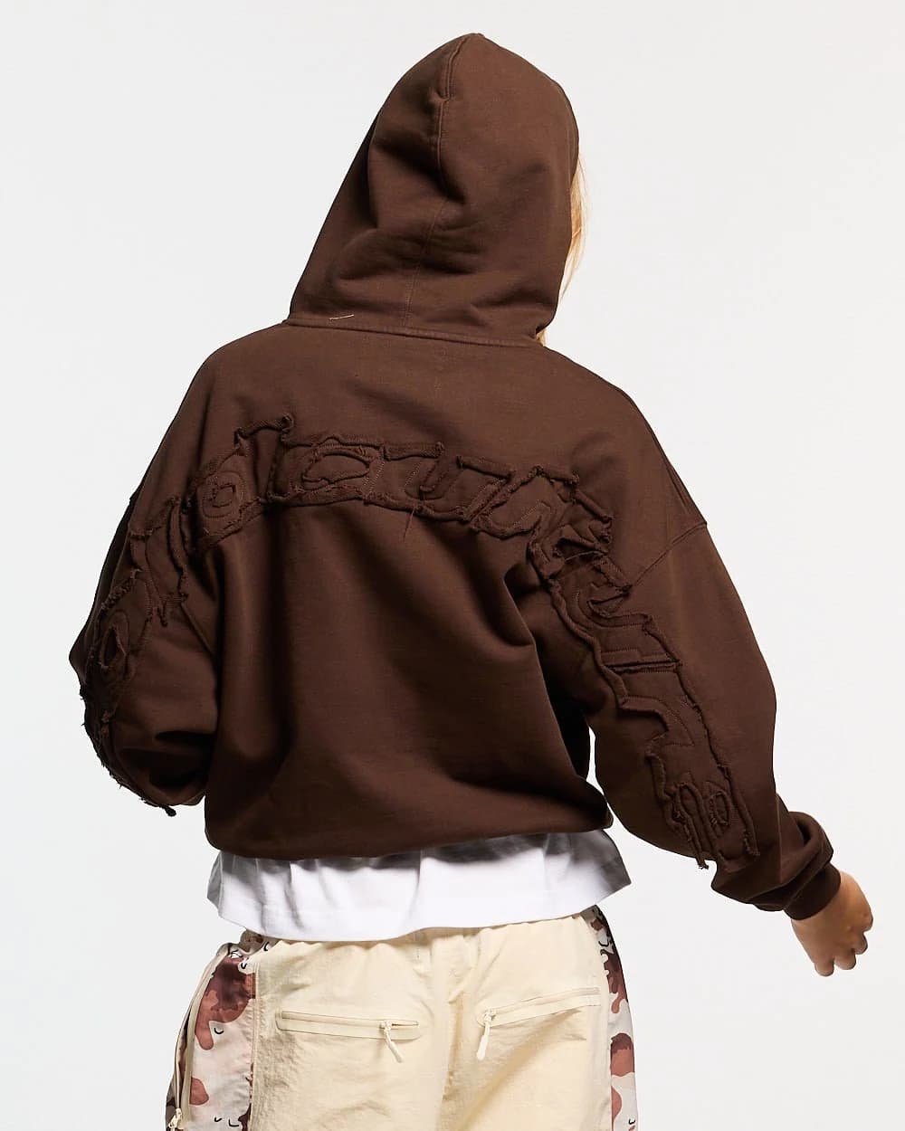 DISTRESS CURVED HOODIE BROWN 6