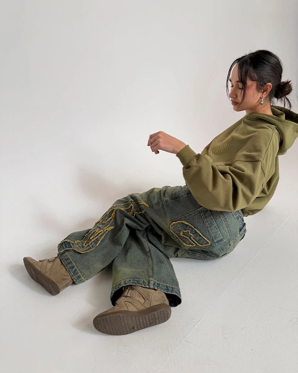 TRIBAL DISTRESSED V2 PANTS GREEN WASHED DENIM 12