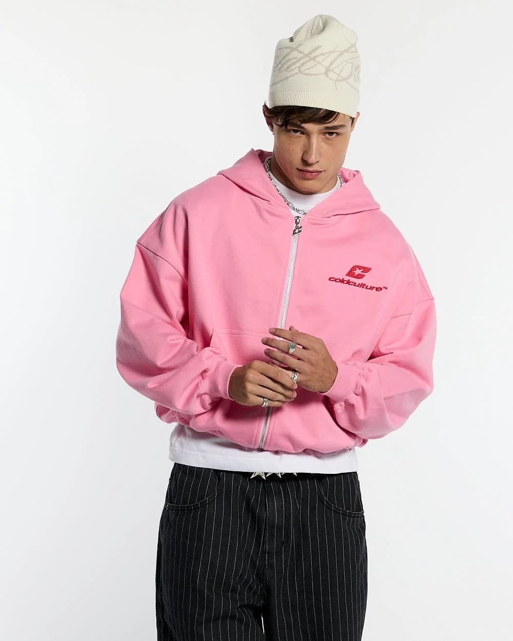 CURVED ZIP HOODIE PINK & RED 4