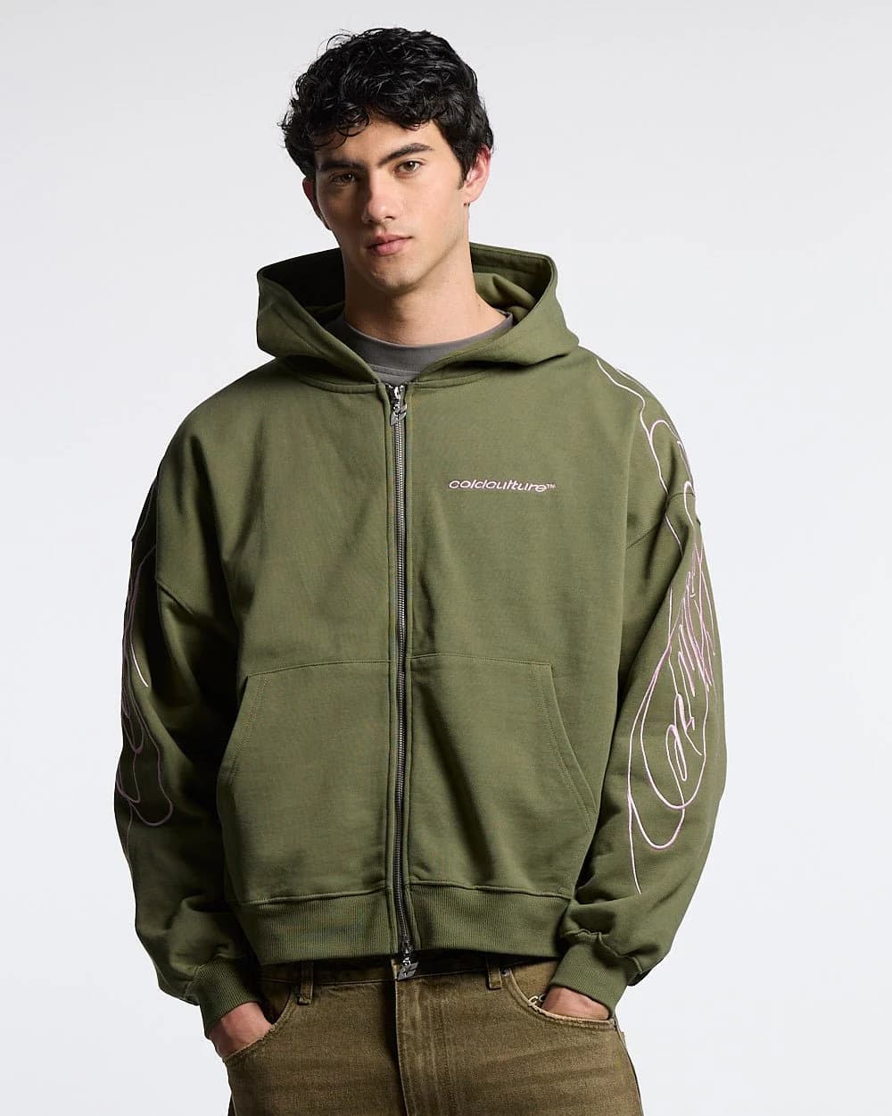 NEW SCRIPT ZIP HOODIE GREEN & PINK 2