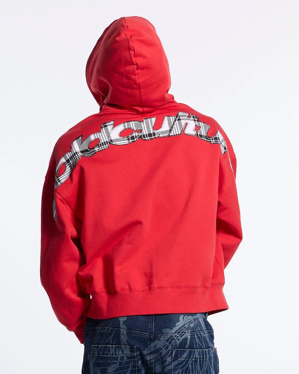TARTAN CURVED ZIP HOODIE RED 2