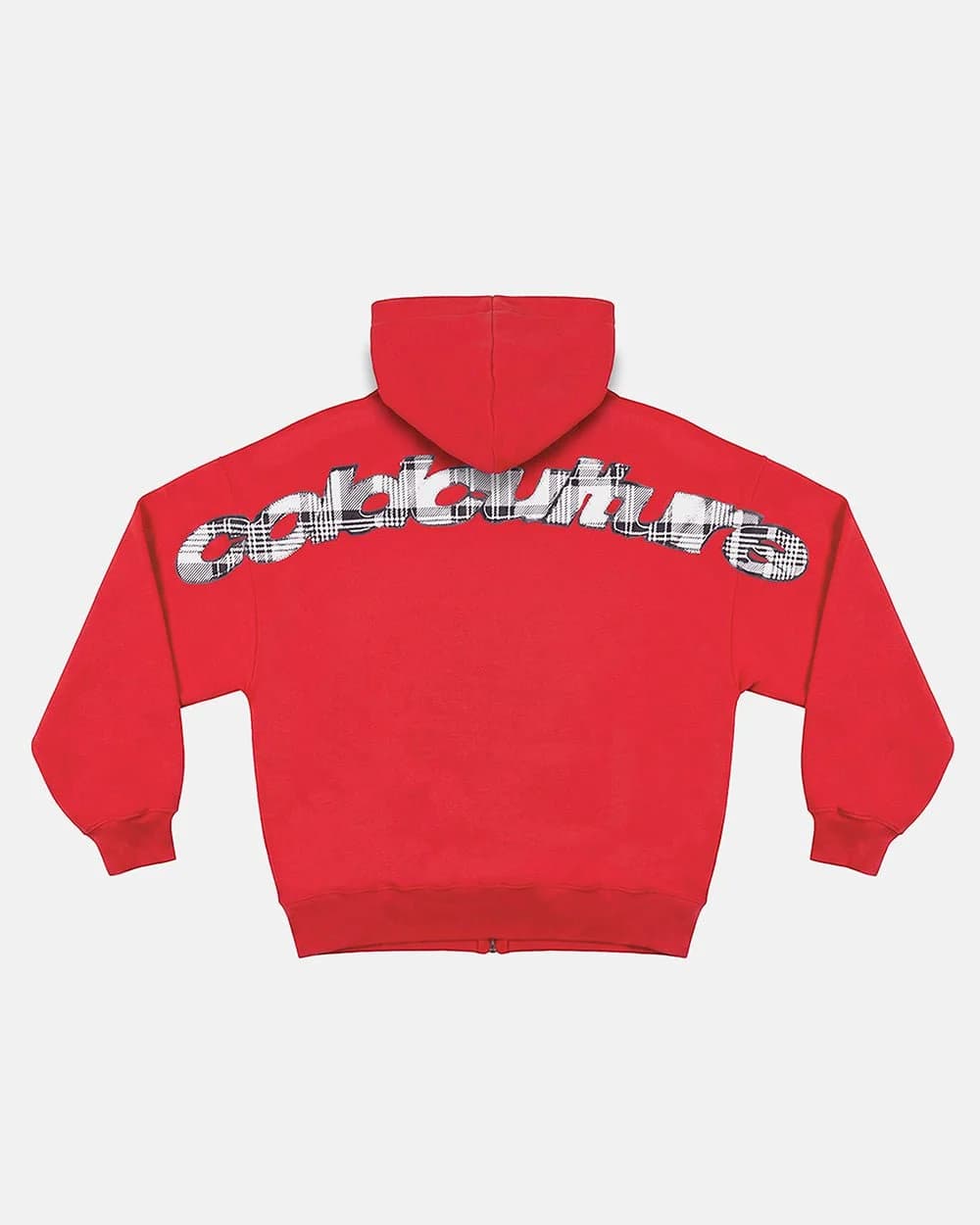 TARTAN CURVED ZIP HOODIE RED by COLD CULTURE