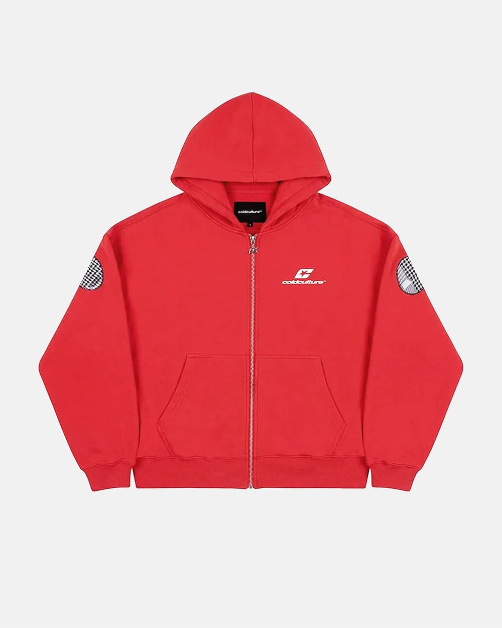 TARTAN CURVED ZIP HOODIE RED 3