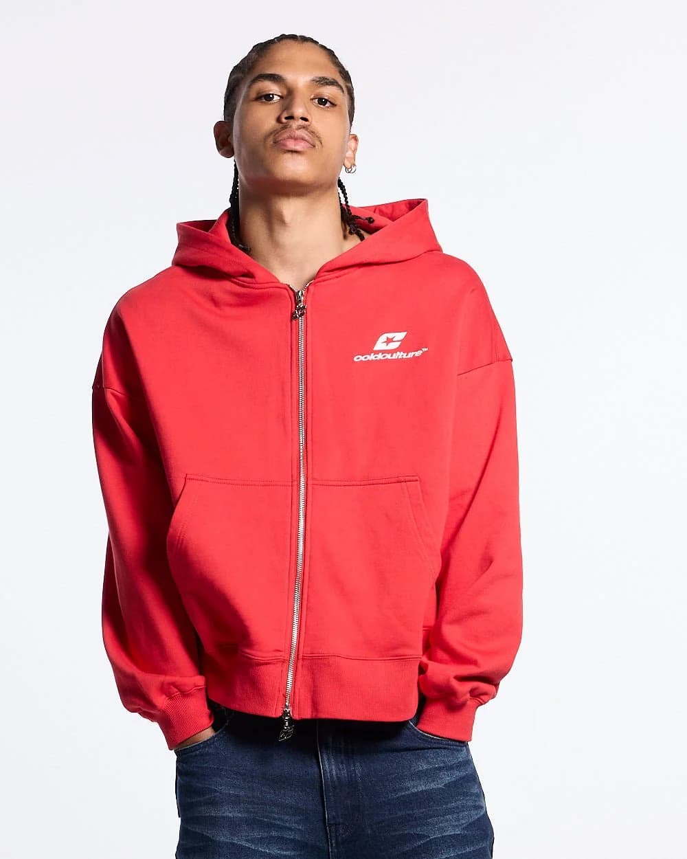 TARTAN CURVED ZIP HOODIE RED 4