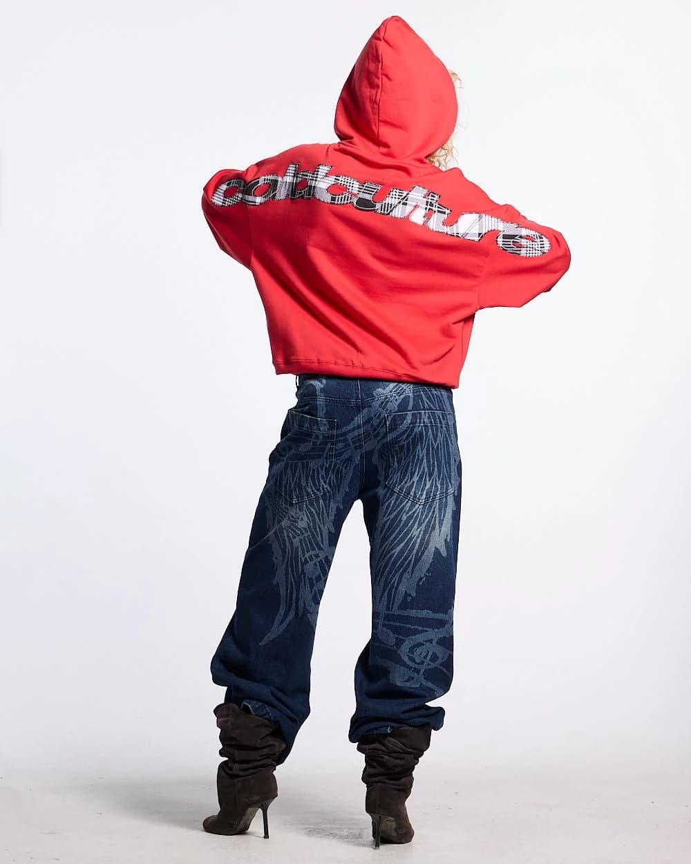 TARTAN CURVED ZIP HOODIE RED 5