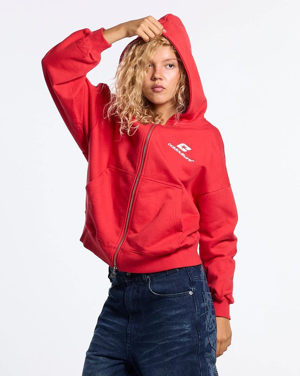 TARTAN CURVED ZIP HOODIE RED 6