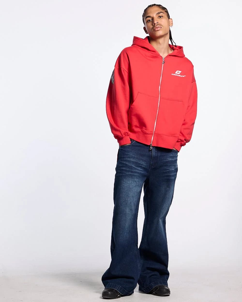 TARTAN CURVED ZIP HOODIE RED 7