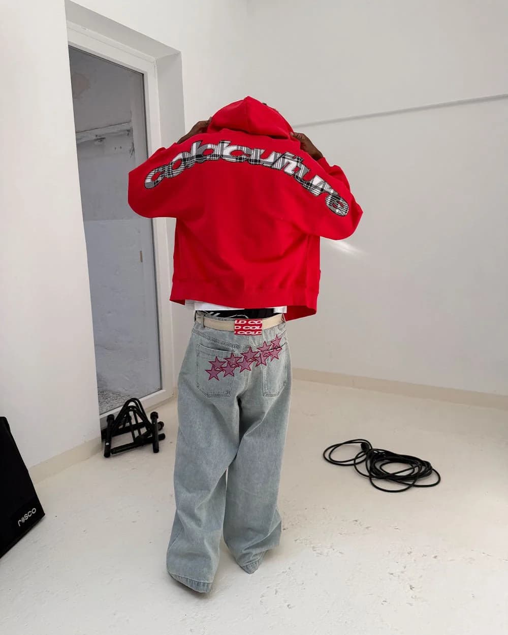 TARTAN CURVED ZIP HOODIE RED 8