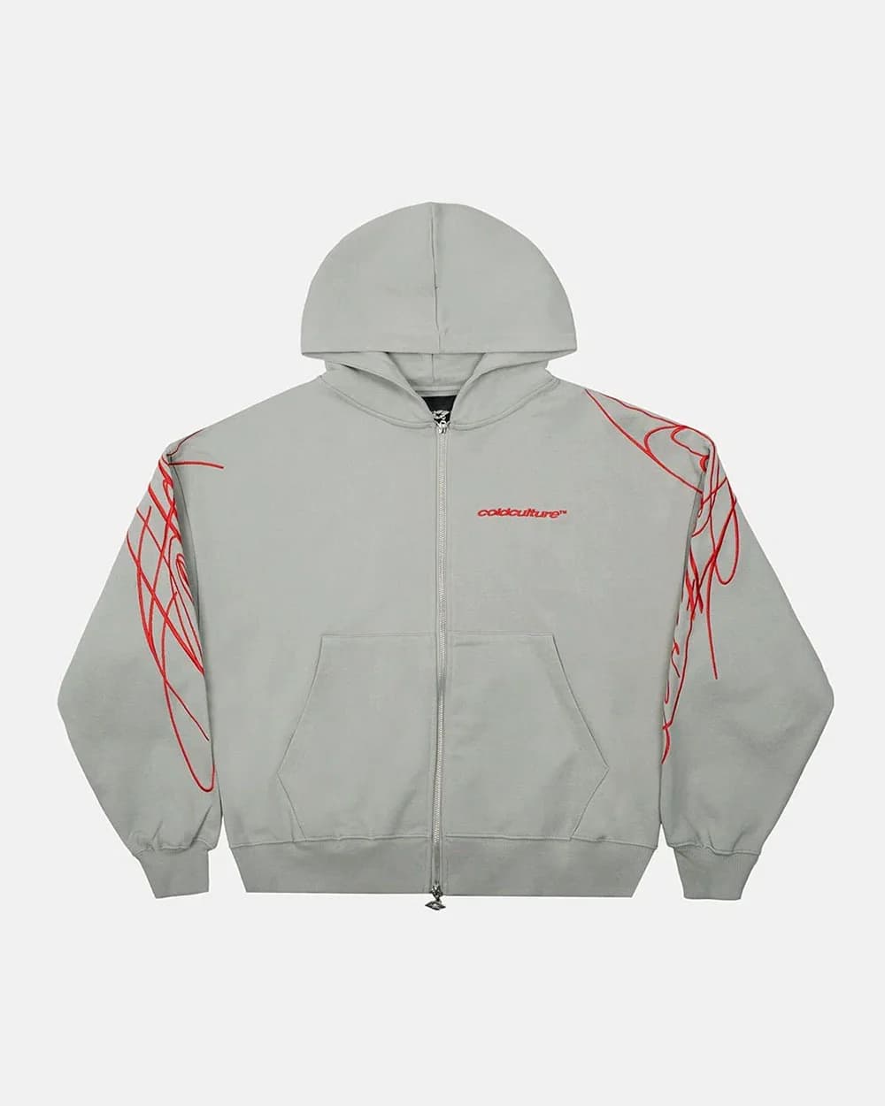 NEW SCRIPT ZIP HOODIE GREY & RED by COLD CULTURE
