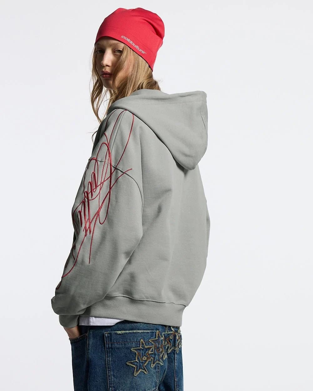 NEW SCRIPT ZIP HOODIE GREY & RED 8
