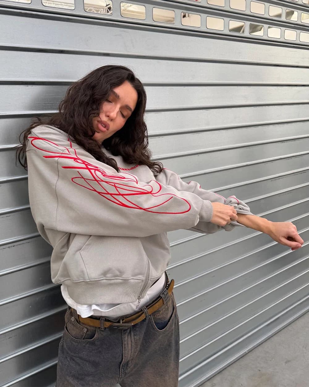 NEW SCRIPT ZIP HOODIE GREY & RED 9