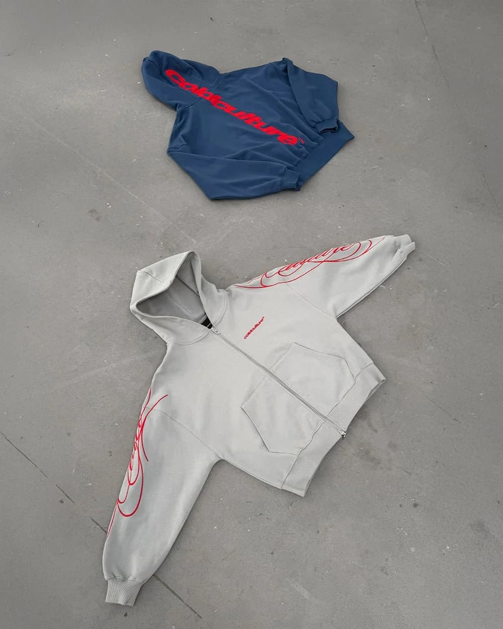 NEW SCRIPT ZIP HOODIE GREY & RED 11