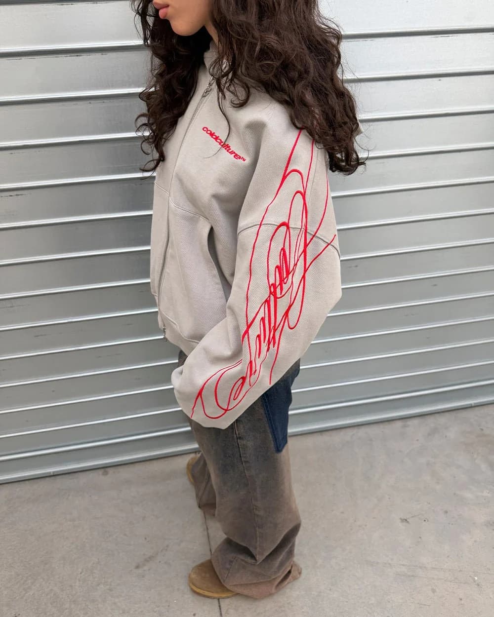 NEW SCRIPT ZIP HOODIE GREY & RED 10