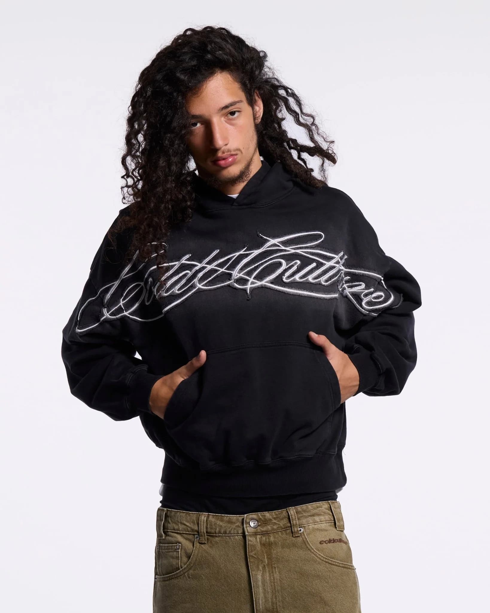 CROSSED DISTRESS HOODIE BLACK 2