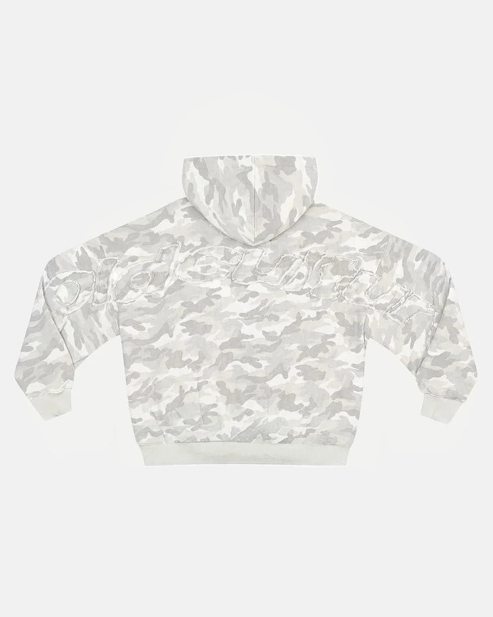 DISTRESS CURVED HOODIE CAMO GREY 2