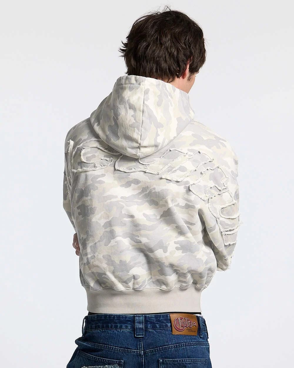DISTRESS CURVED HOODIE CAMO GREY by COLD CULTURE