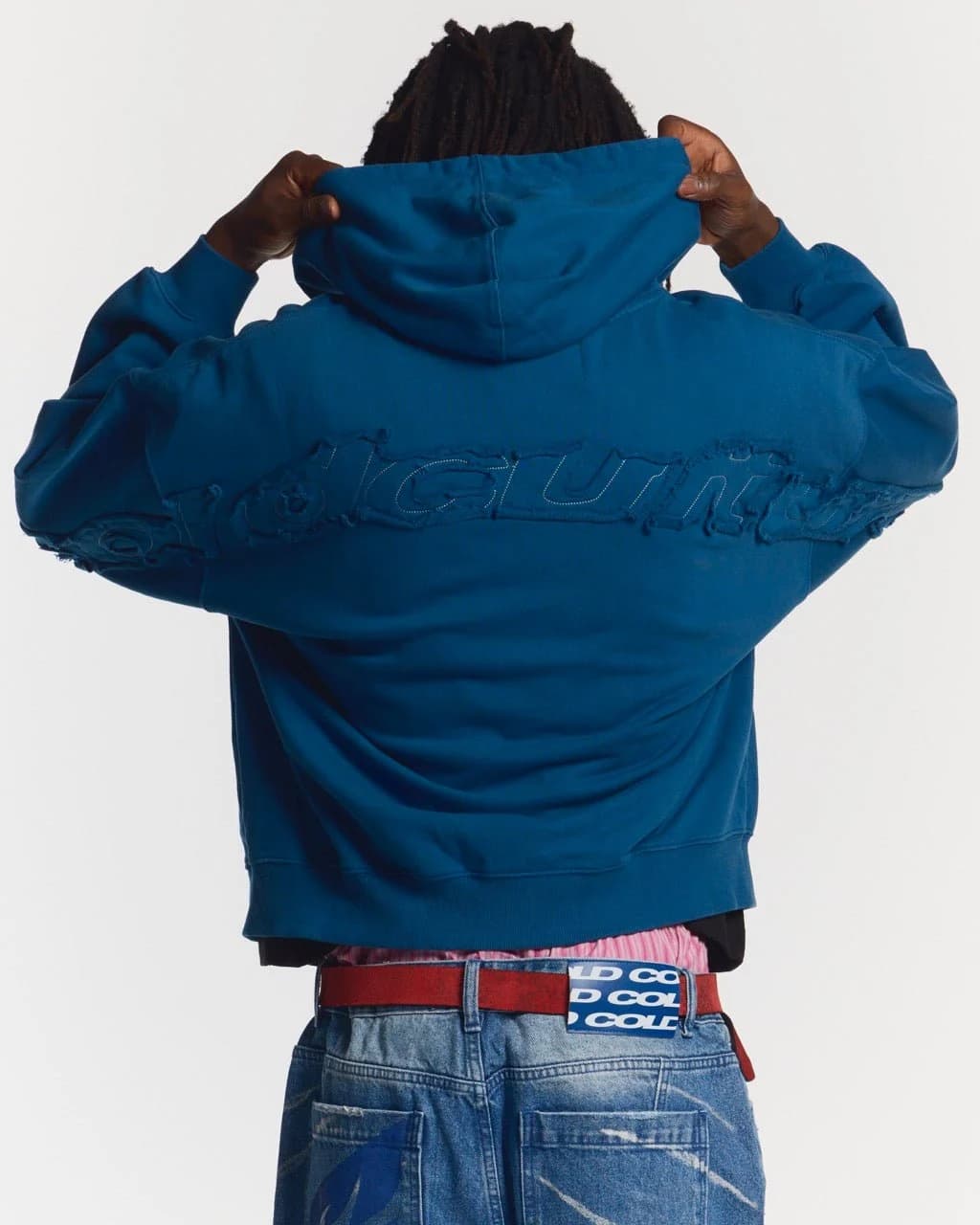 DISTRESS CURVED ZIP HOODIE DARK BLUE 2