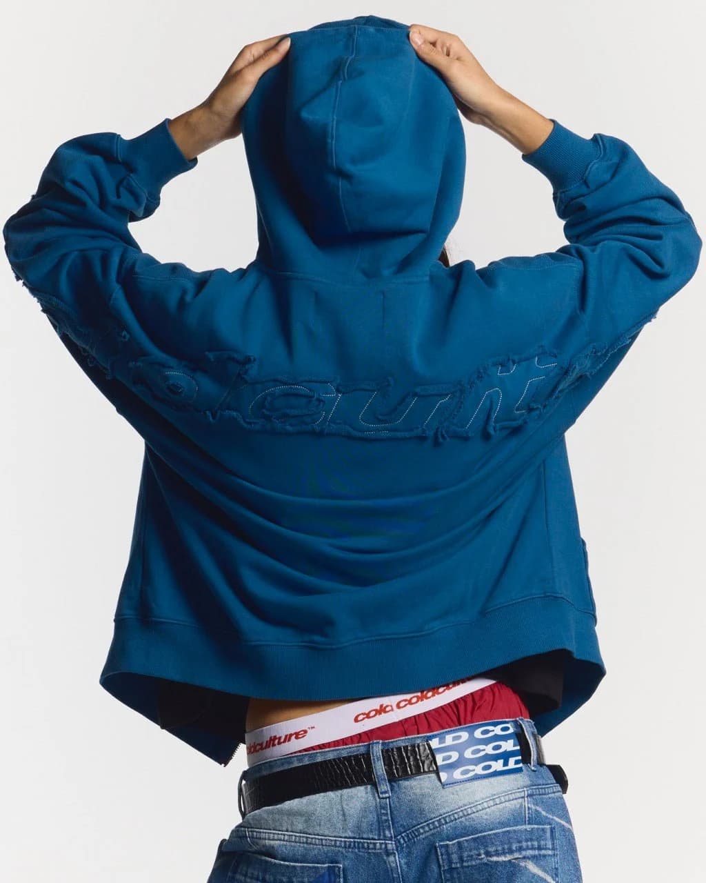 DISTRESS CURVED ZIP HOODIE DARK BLUE 5