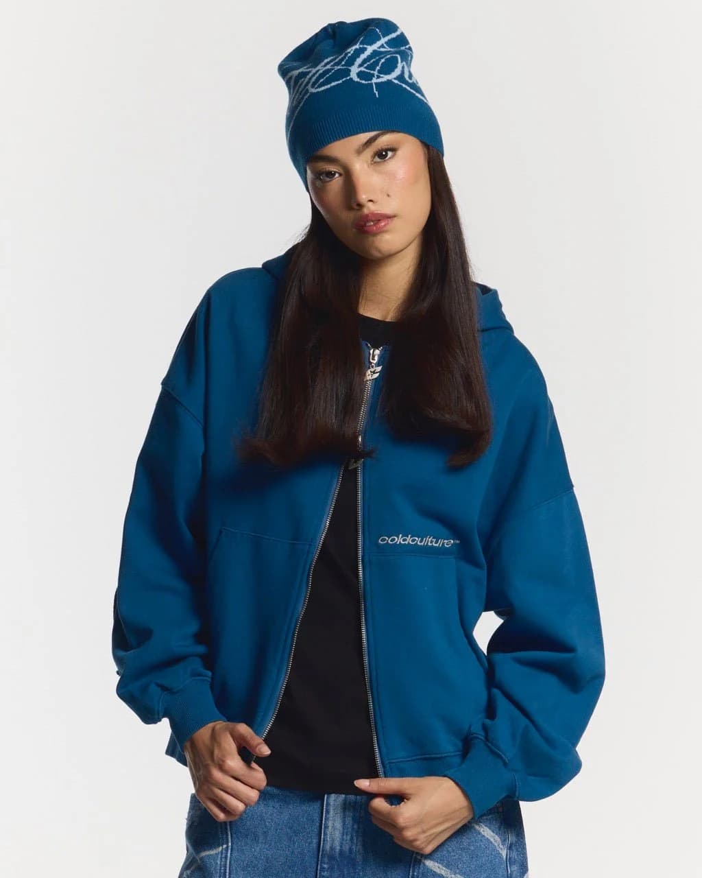 DISTRESS CURVED ZIP HOODIE DARK BLUE 6