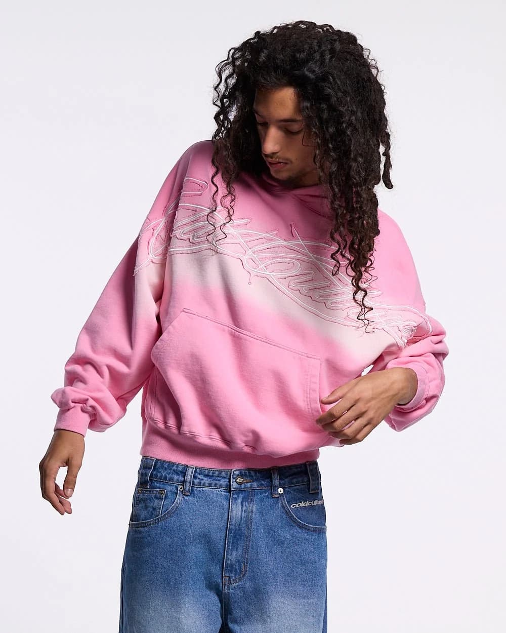 CROSSED DISTRESS HOODIE PINK 2