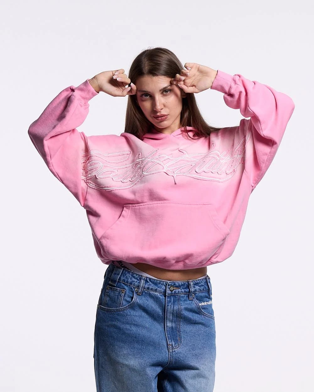 CROSSED DISTRESS HOODIE PINK 5
