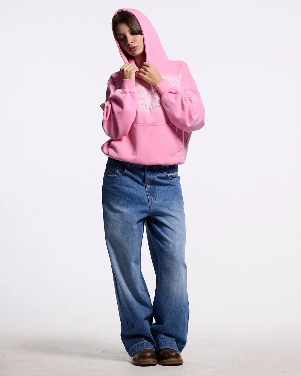 CROSSED DISTRESS HOODIE PINK 8