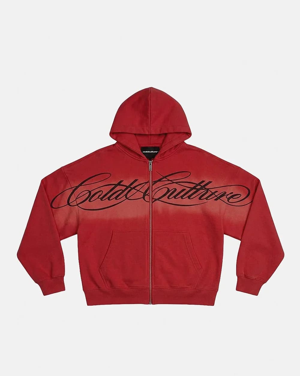 CROSSED SCRIPT ZIP HOODIE RED by COLD CULTURE
