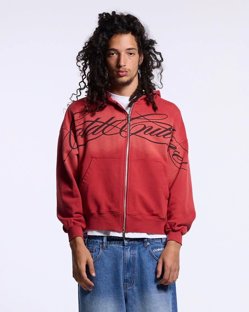 CROSSED SCRIPT ZIP HOODIE RED 2