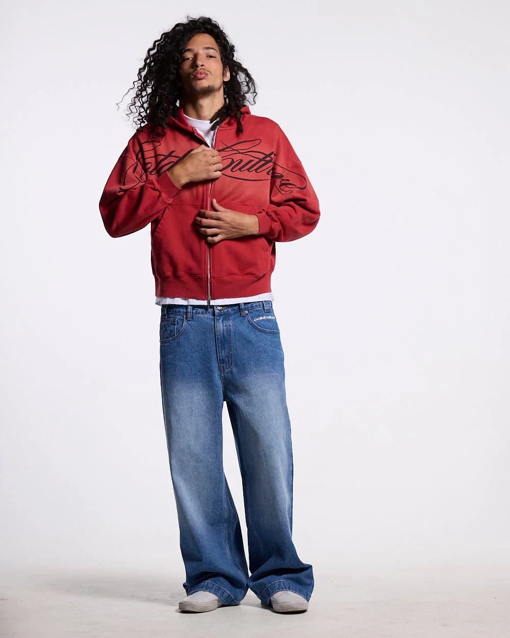 CROSSED SCRIPT ZIP HOODIE RED 5