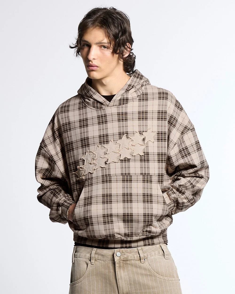 STARS TARTAN HOODIE BEIGE 2