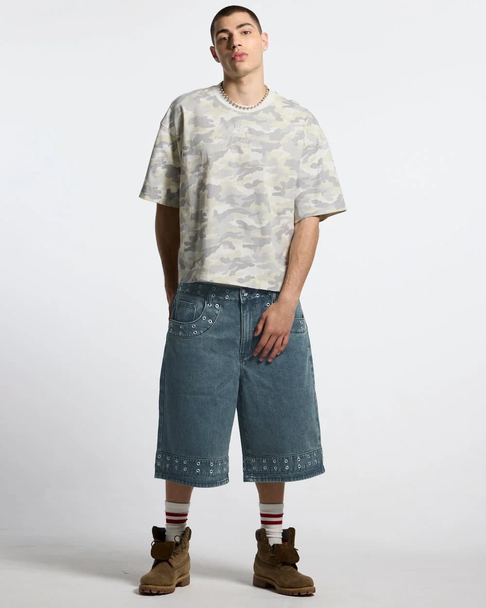 DISTRESS CURVED TEE CAMO GREY 3