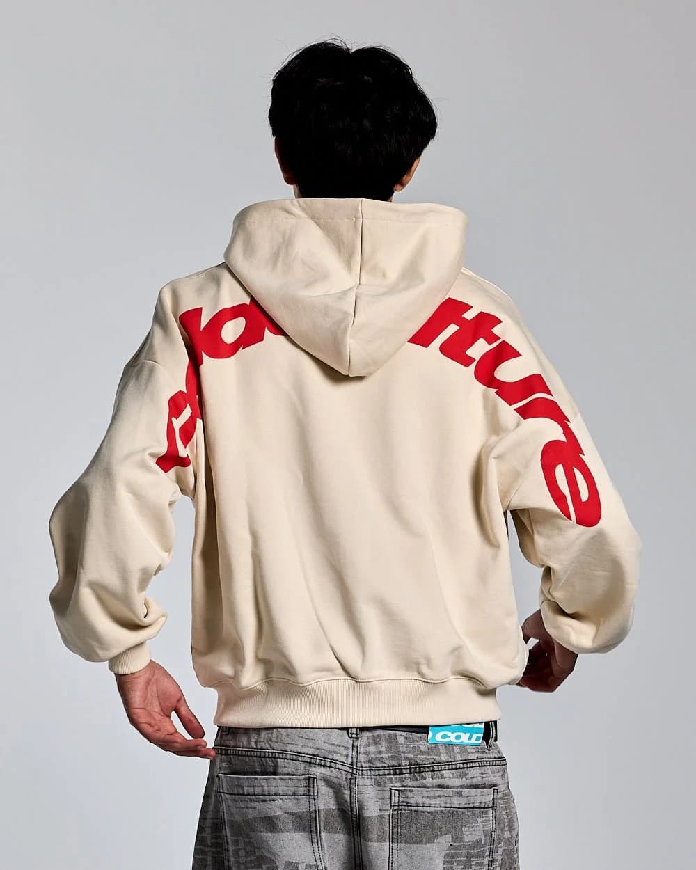 CURVED ZIP HOODIE CREAM 2