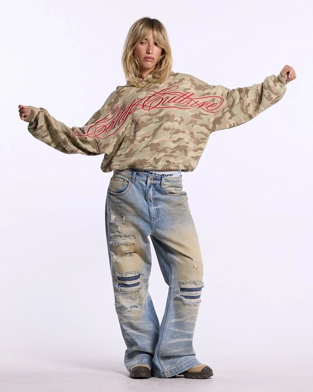 CROSSED DISTRESS HOODIE CAMO 9