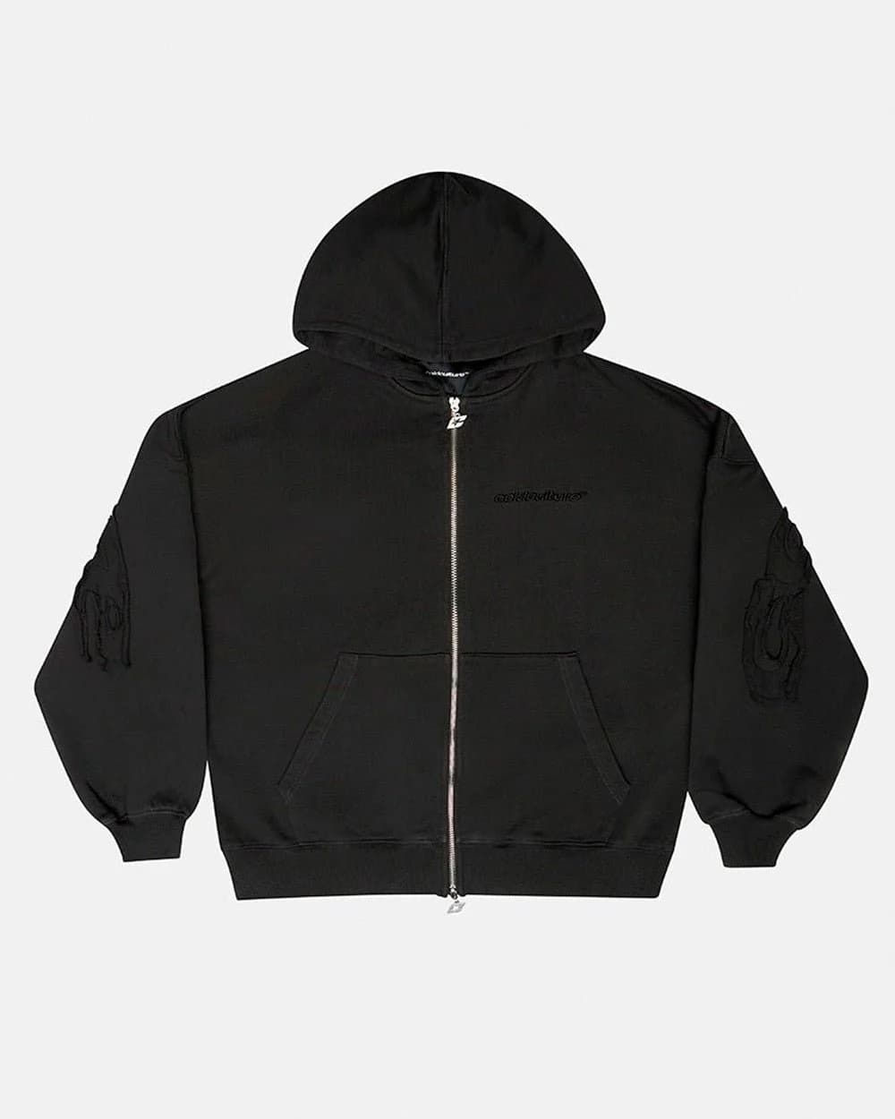 DISTRESS CURVED ZIP HOODIE DARK GREY by COLD CULTURE