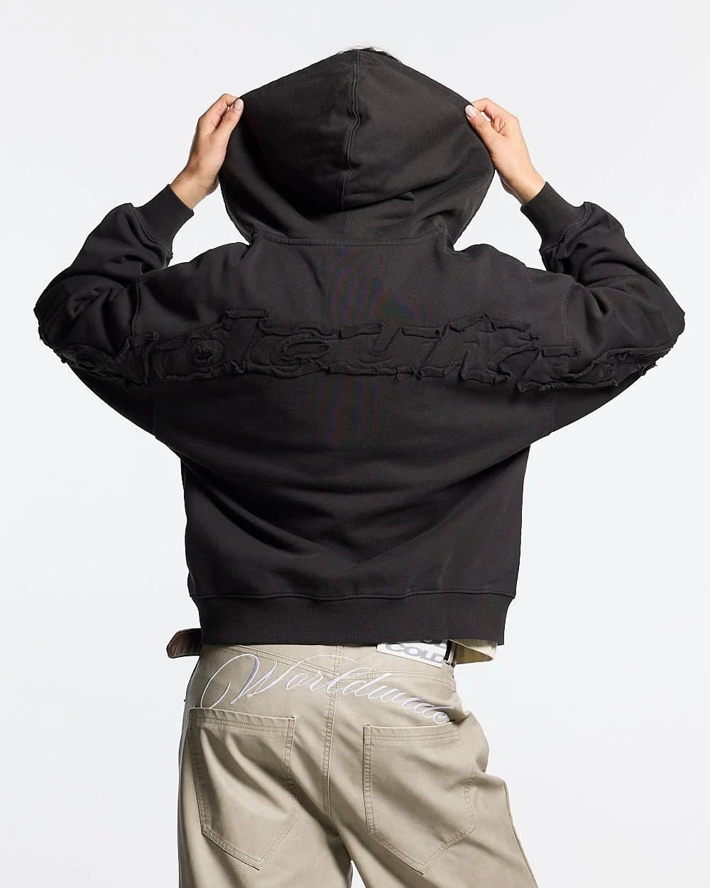 DISTRESS CURVED ZIP HOODIE DARK GREY by COLD CULTURE