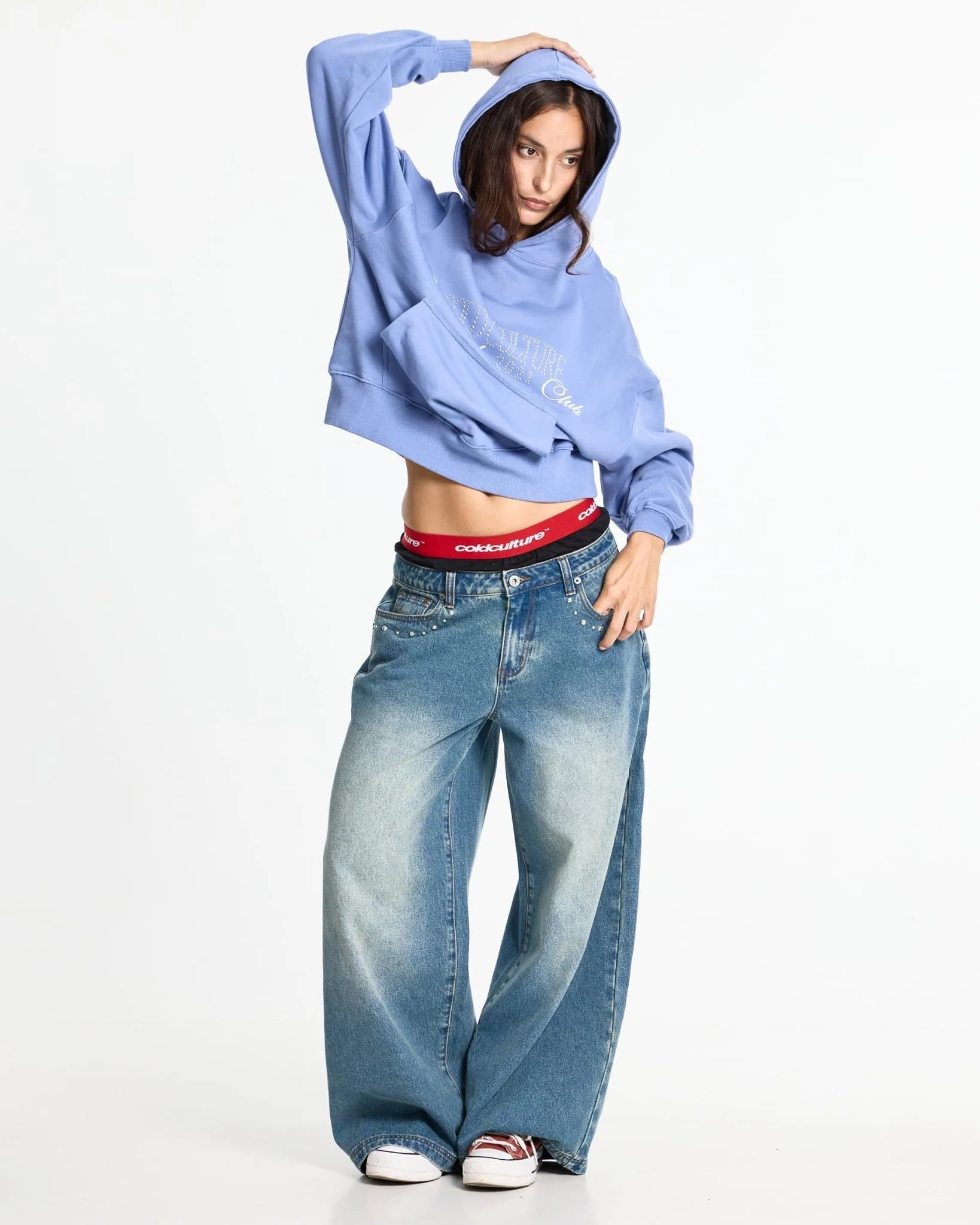 DISTRESS CURVED LOOSE PANTS BLUE 7