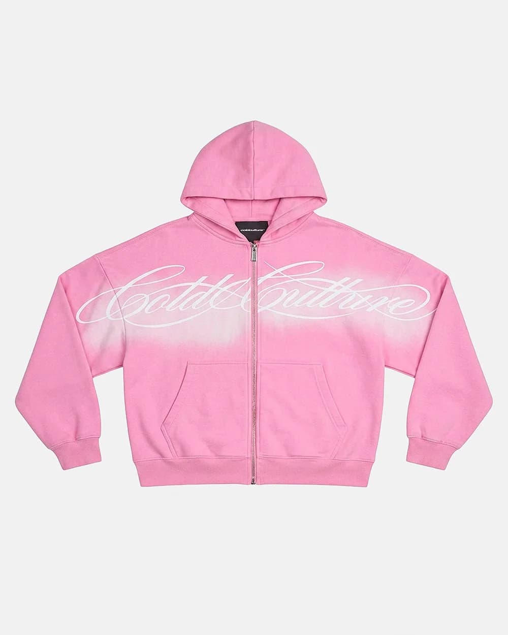 CROSSED SCRIPT ZIP HOODIE PINK by COLD CULTURE