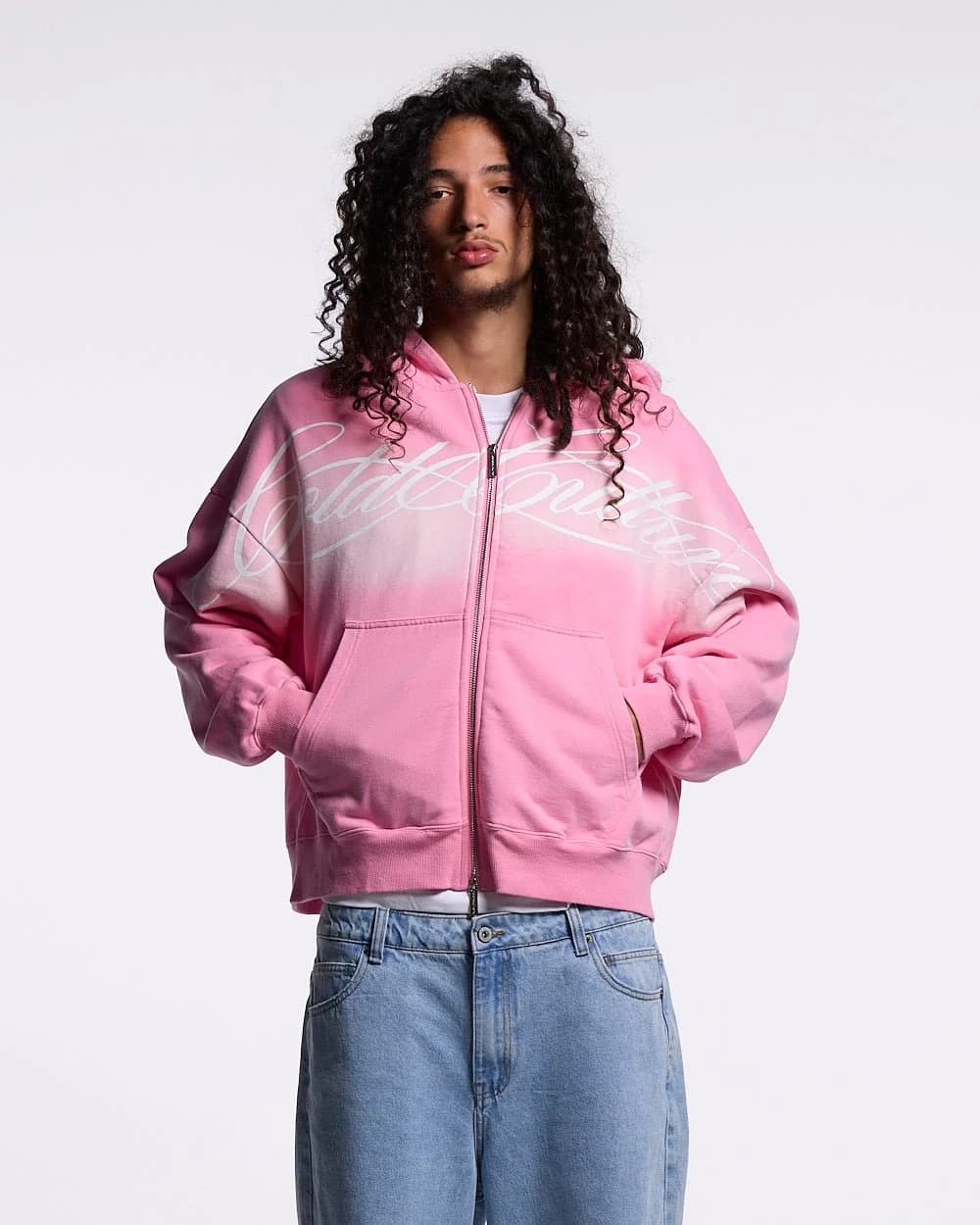 CROSSED SCRIPT ZIP HOODIE PINK 2