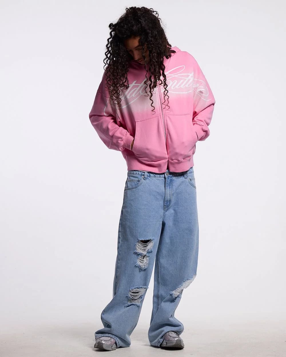 CROSSED SCRIPT ZIP HOODIE PINK 5