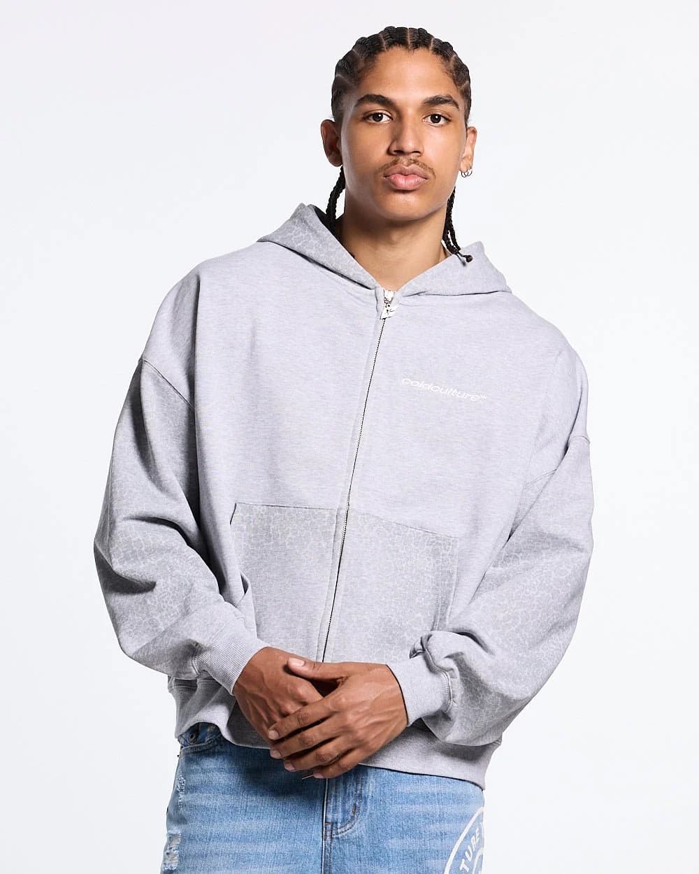 STRIPE ZIP HOODIE HEATHER GREY 2