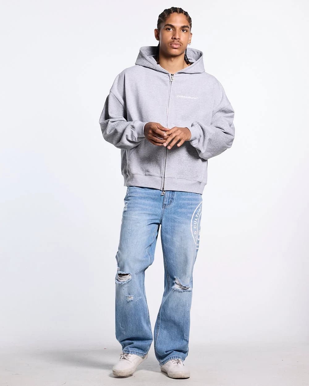 STRIPE ZIP HOODIE HEATHER GREY 5