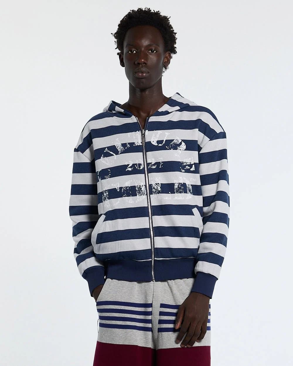 UNTRUE WAFFLE REVERSIBLE ZIP HOODIE BLUE 3